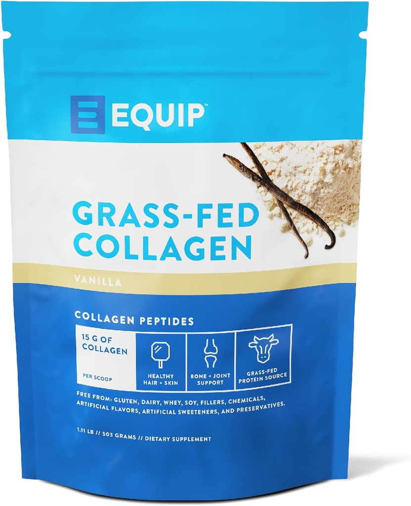 Equip Foods Grass Fed Collagen Pulver • 124; Hydrolyzed Bovin Collagen Peptider med Aminosyrer • 124; Prime Beef Collagen for sunde fællesskaber, Hud & Nails • 124; Non- GMO, Paleo Friendly • 124; 30 Servering, Vanilla