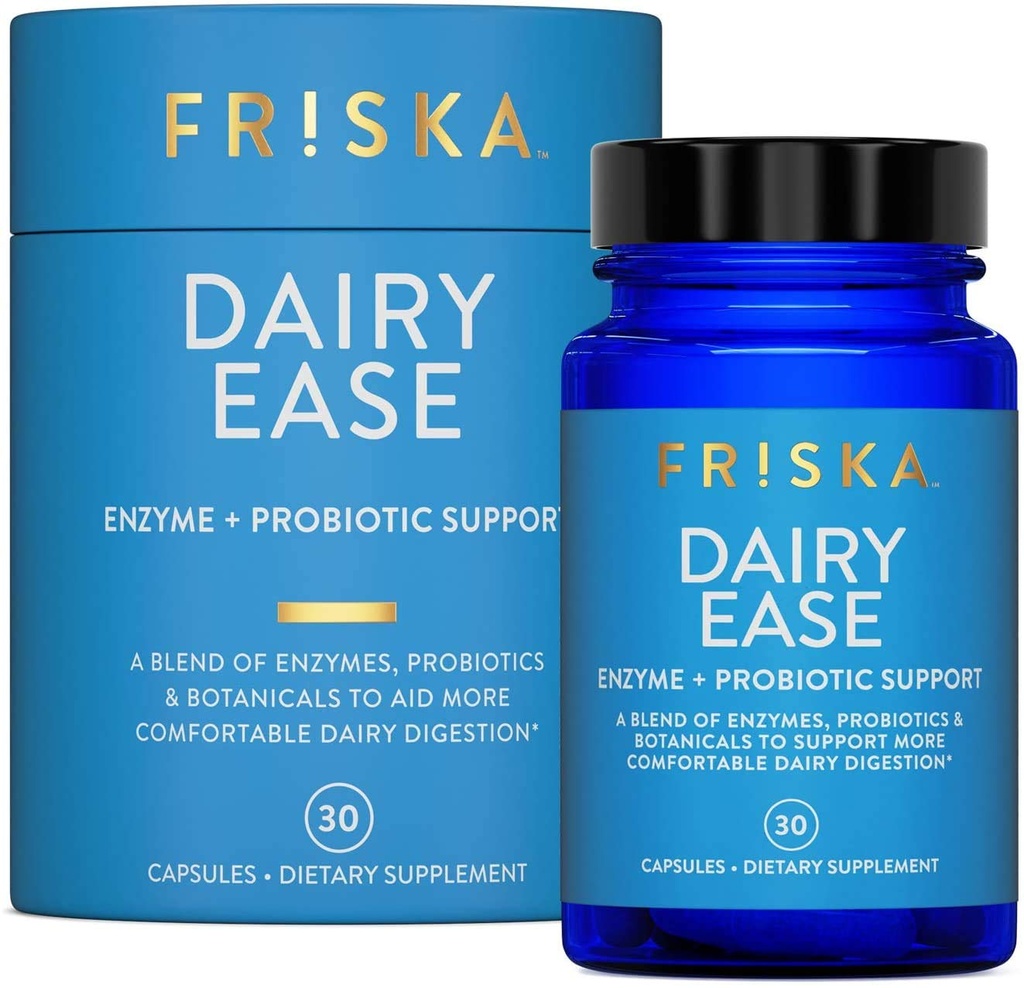 FRISKA Dairy Ease against 124; fordøjelsesenzymer og probiotika Supplement 124; fremmer bedre fordøjelsesevne 124; Natural Lactose Intolerance Relief & Support