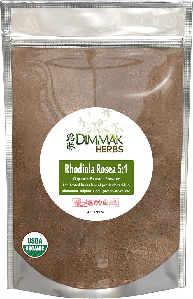 Organic Rhodiola Rosea Powder Extract 5: 1 4 Ounce Shape 124; Hong Jing Tian Koncentrat Shape 124; Lab Testet Extract Powder 112 Gram resealable Bag tilføje til vand eller Smoothie af Dimmak urter