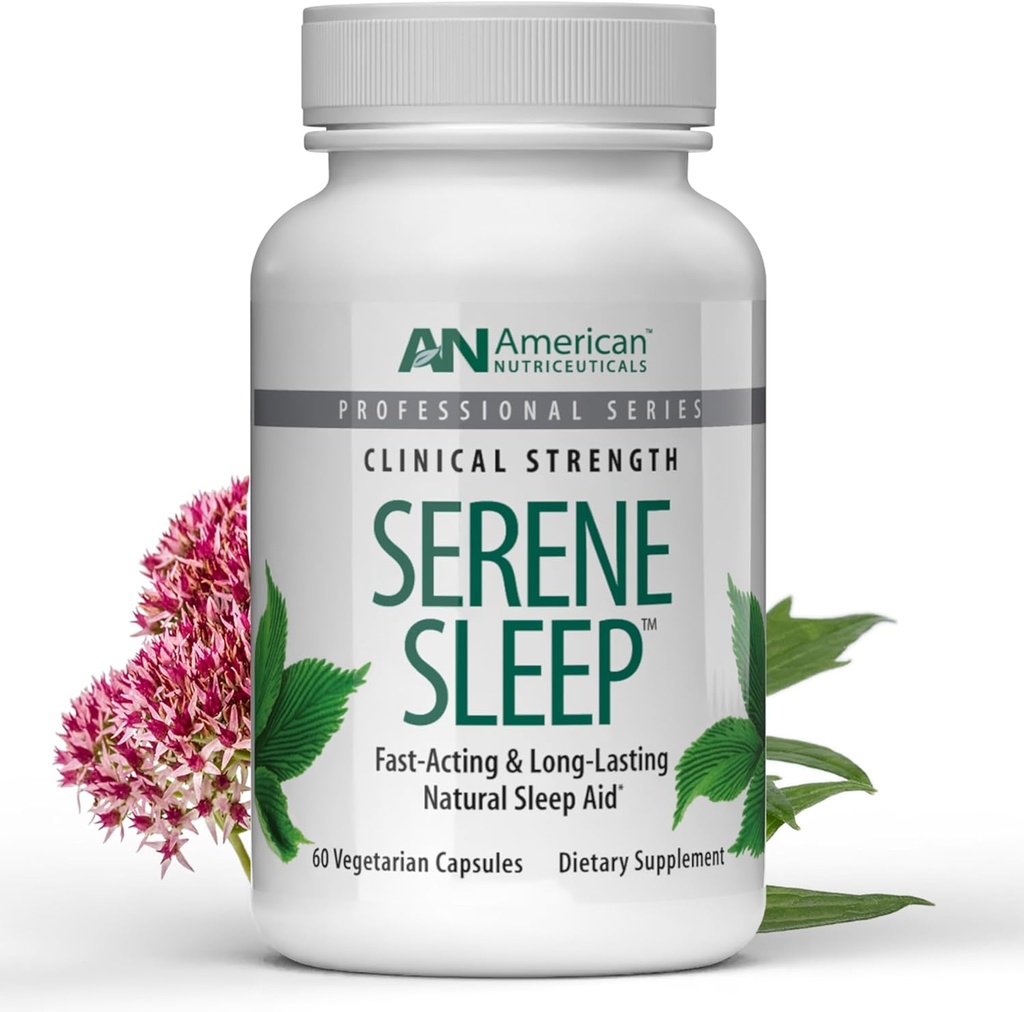 Amerikansk Nutrikacin - Serene Sleep Aid - med Melatonin & Magnesium - All Natural Sleep Aid for Voksen- Long- Lasting - 60 Kapsler -30 Dag Supply