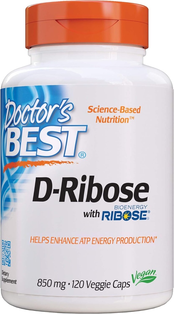 Doctor 's Best D- Ribose, Understøtter ATP Energiproduktion, Non- GMO, Gluten Free, Soy Free, Vegan 120 Veggie Caps