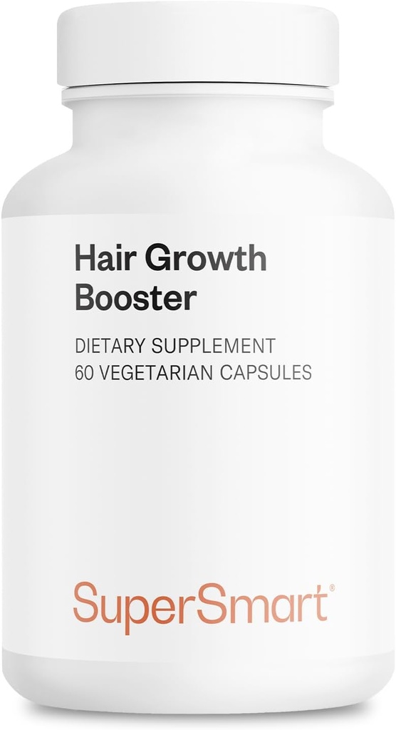 Supersmart - Hårvækst Booster 160mg per dag (Lustriva supplement) - Biotin 40x mere Opløseligt • 124; Non- GMO & Gluten Free - 60 vegetariske kapsler