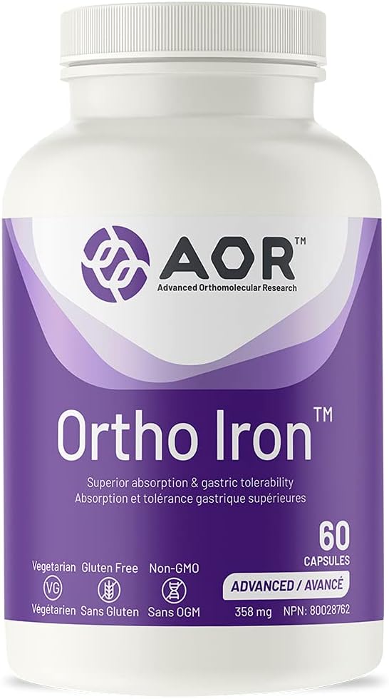 AOR, Ortho Iron, Understøtter jernabsorption & gastrisk tolerance, sund rød blodcelledannelse, Kosttilskud, Vegetarisk, 60 Servering (60 kapsler).
