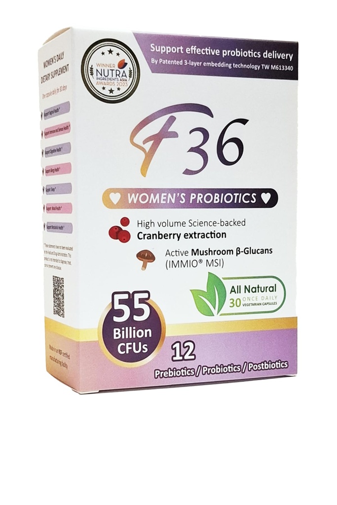 Probiotika til kvinder 55 Millioner CFU - Vaginal & fordøjelse, immunforsvar, søvn & PH Balance - med Cranberry, β- glucan, Prebiotika & Postbiotika - En gang daglig kapsel - 30 kapsler Pack