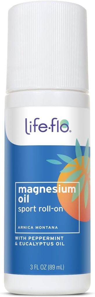 Life- Flo Magnesium Oil Sport Roll-On - Magnesium Roll On for voksne og børn, Lindrende Roller Stick for Sore Muskler Efter sport, Brug på fødder, ben, ryg og krop - 3 fl oz Roller