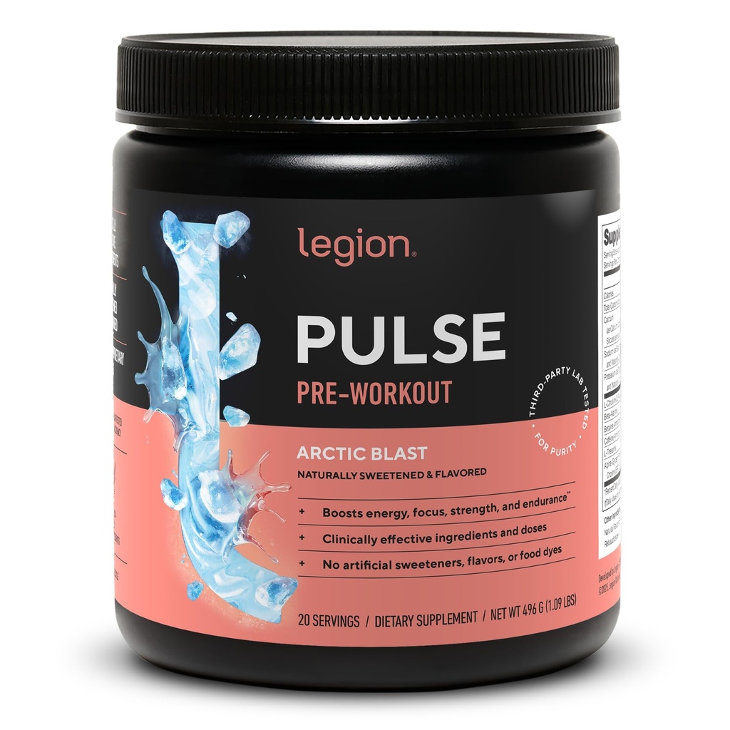 LEGION- All Natural Nitric Oxide Preworkout Drink to Boost Energy, Creatin Free, naturligt sødet, Beta Alanine, Citrulline, Alpha GPC (Arctic Blast)