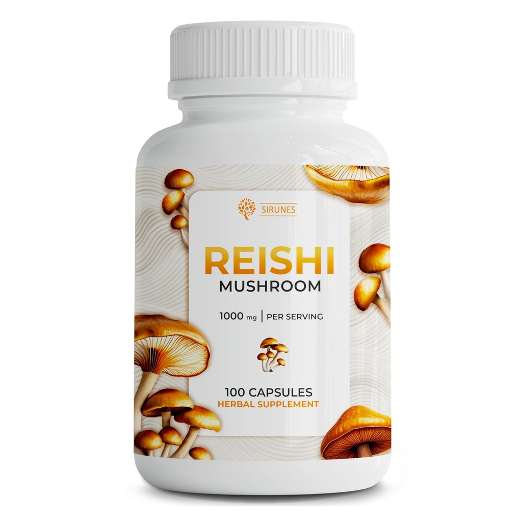 SIRUNES Reishi Mushroom Capsules 500 mg – 100 Count Reishi Mushroom Supplement for Immune & Stress Support – Adaptogenic Mushroom Superfood – Non-GMO Natural Reishi Extract Capsules for Men & Women