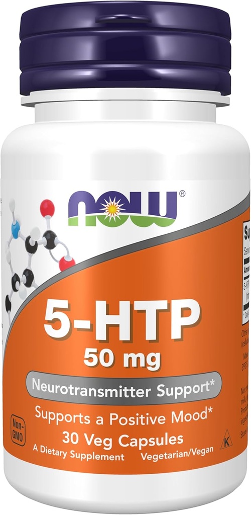 Now Foods Supplements, 5- HTP (5- hydroxytryptophan) 50 mg, Neurotransmitter Support *, 30 Veg kapsler