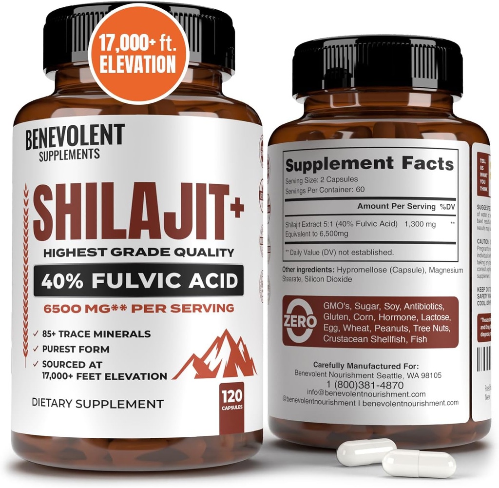 6,500mg Shilajit Supplement med 40% Fulvic Acid (høj Absorption)