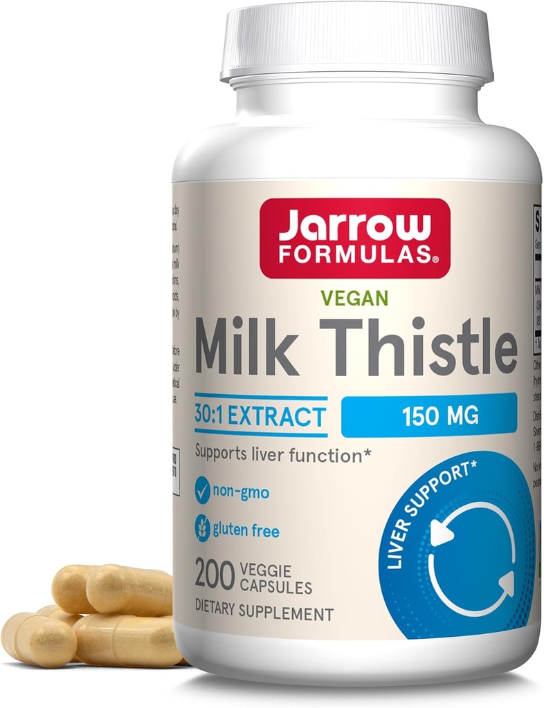 Jarrow Formulas Milk Thistle 150 mg - 200 Veggie kapsler - Antioxidant Support Immunrespons, Leverfunktion & Glutathione - Op til 200 Servere