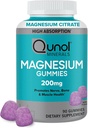 Qunol Magnesium Gummies for voksne, 200mg Elemental Magnesium (fra 1. 750mg Magnesium Citrate), High Absorption Magnesium Supplement, Understøtter Nerve, Knogler og Muskelsundhed, Vegetar, 90 Greve