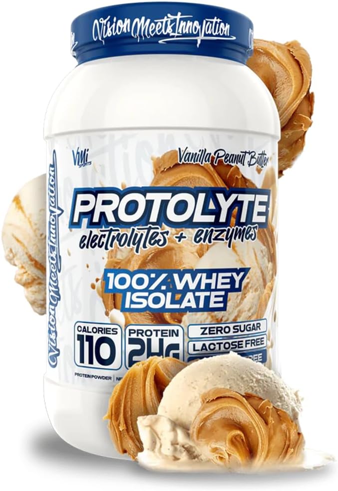 VMI Sports Measures 124; ProtoLyte Whey Isolere Protein Pulver Measurement 124; Lav kalorie Whey til vægttab og muskelgain Measurement 124; fordøjelsesfremmende enzymer Measurement 124; Non- GMO (1,6 LB, Vanilla Peanut Butter)