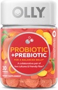 OLLY Probiotic + Prebiotic Gummy, fordøjelsesstøtte og tandtråd sundhed, 500 Millioner CFU 'er, Fiber, Voksen tyggetabletter for mænd og kvinder, Peach, 30 dages forsyning - 30 Greve