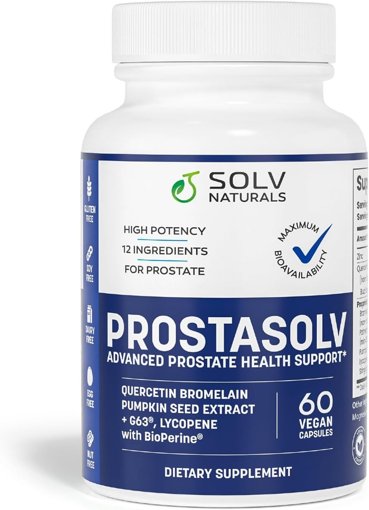 PROSTASOLV Prostata støtte til mænds sundhed - urinære og prostata sundhed formel med Quercetin, Bromelain, Beta- sitosterol, Saw Palmetto til Pelvic & Prostate Comfort -60 Caps