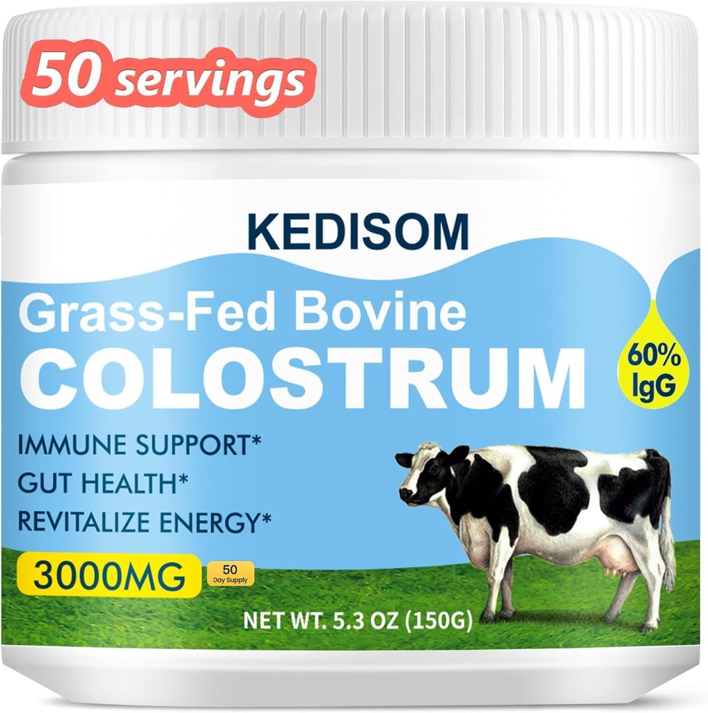 Grass- Fed Bovine Colostrum Supplement Powder - 60% High IgG 3000 mg for Gut Health, Immunsupport - Nem at blande naturlige Liposomal Colostrum Superfood, Unflavored, 50 Servere