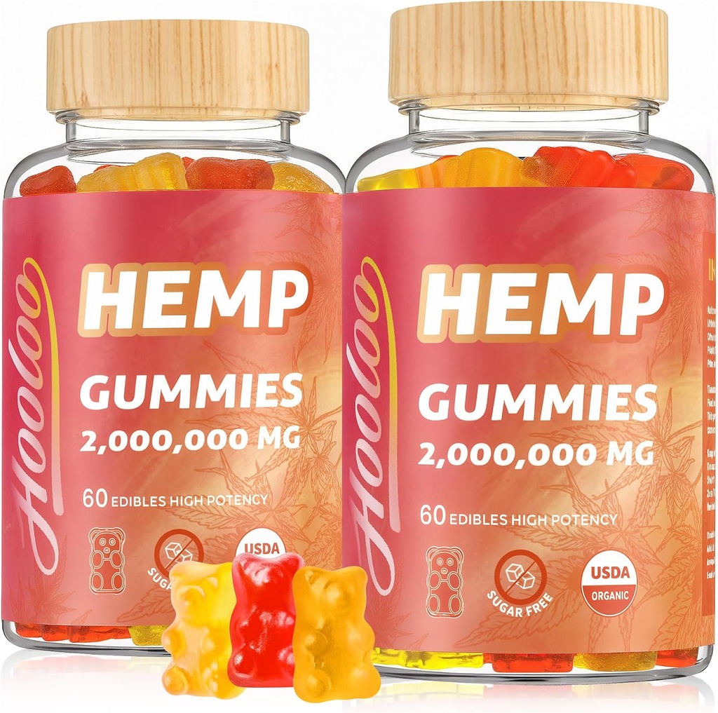 Hemp Gummies Extra Strength 2,000,000mg, Hemp Extract Sugar Free Gummy Bears Fruity, Made in USA