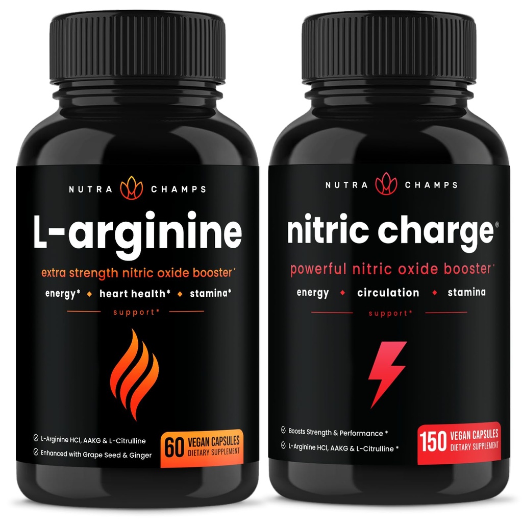 NutraChamps L- arginin kapsler og nitratopladning kapsler 2 Pack Bundle