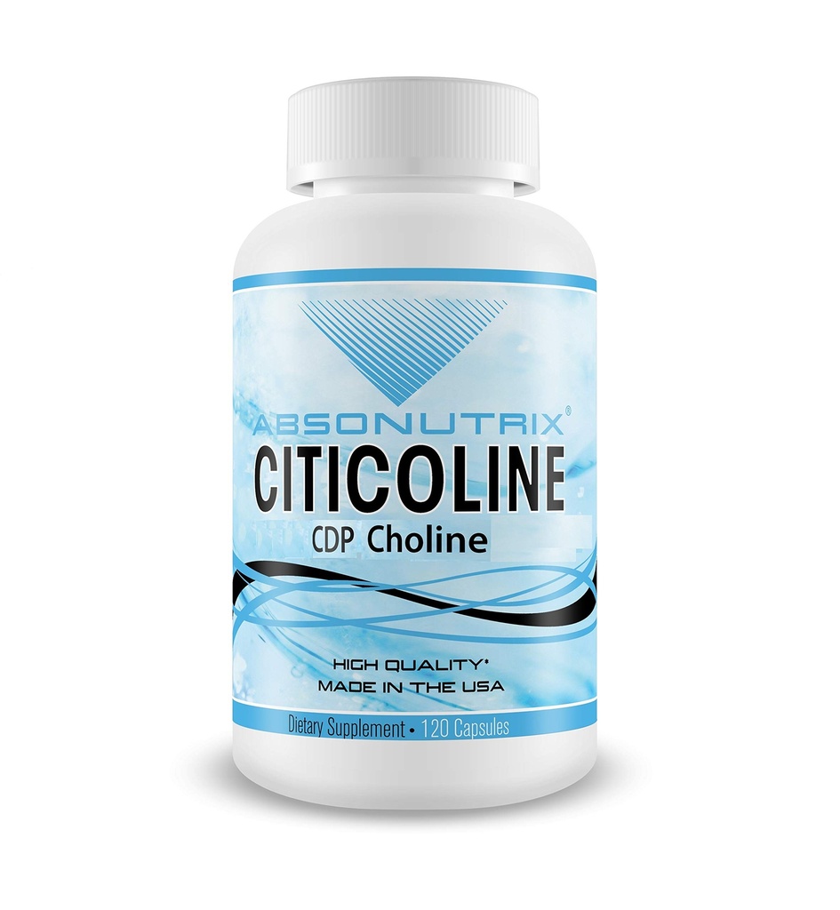 Absonutrix Citicolin CDP Cholin 530mg, Nootrop Supplement, GMP Certified, Third- Party Testet, Let at synke, 120 Veg caps, Forbedrer kognitive færdigheder, understøtter hukommelse, ikke-GMO, Lavet i USA