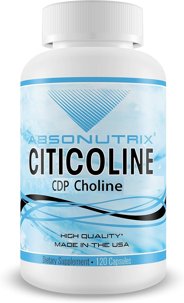 Absonutrix Citicolin CDP Cholin 530mg, Nootrop Supplement, GMP Certified, Third- Party Testet, Let at synke, 120 Veg caps, Forbedrer kognitive færdigheder, understøtter hukommelse, ikke-GMO, Lavet i USA