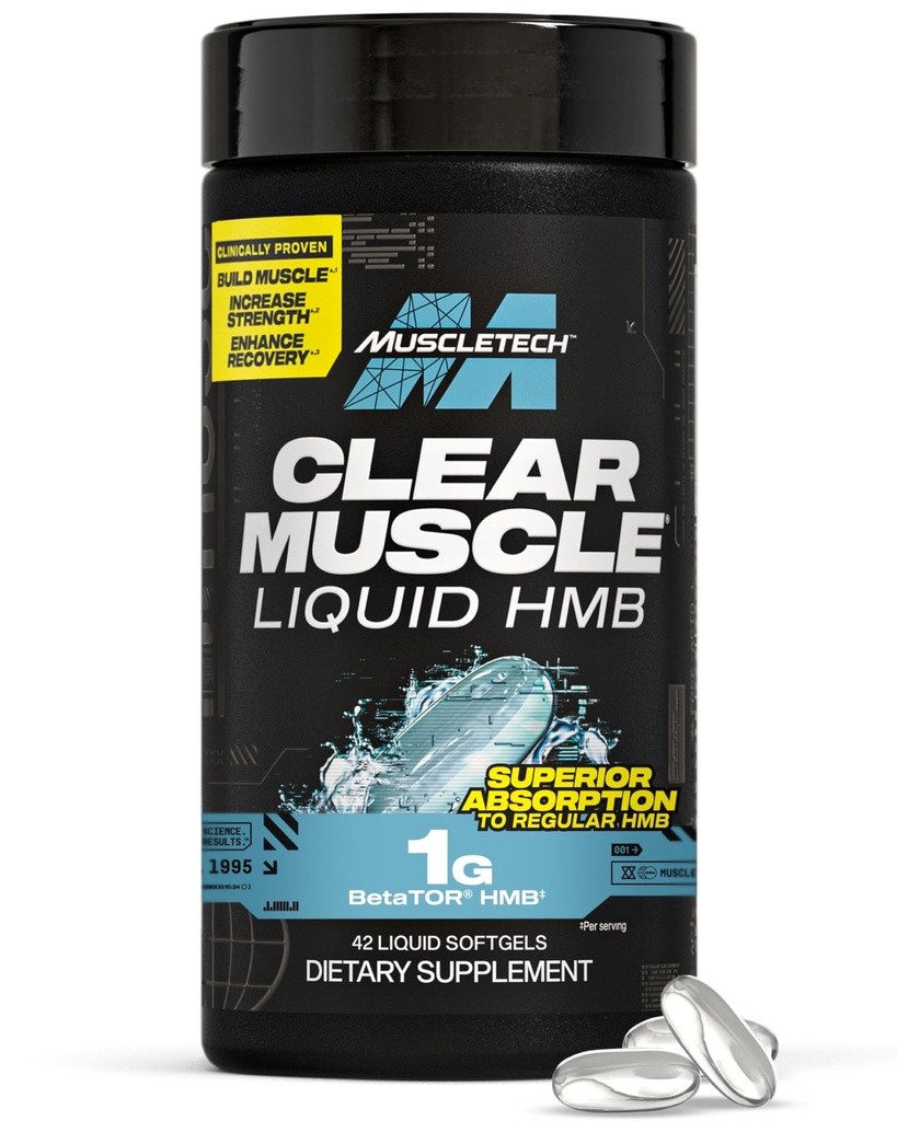 Muscletech HMB Kosttilskud 1000mg, Clear Muscle (42 Liquid Softgel) - Højeste Grade HMB for Lean Muscle & Recovery- HMB Free Acid Muscle Supplement- Hjælp Reducere muskelfordeling - Packaging May Vary