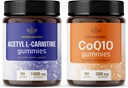 HERBAMAMA L- Carnitin og CoQ10 Kit - Bundle of 1500 mg Acetyl L- Carnitin & 200 mg Coenzym Q10 Gummies - Vegan, Non- GMO, Gelatin- Free - 2 Pack