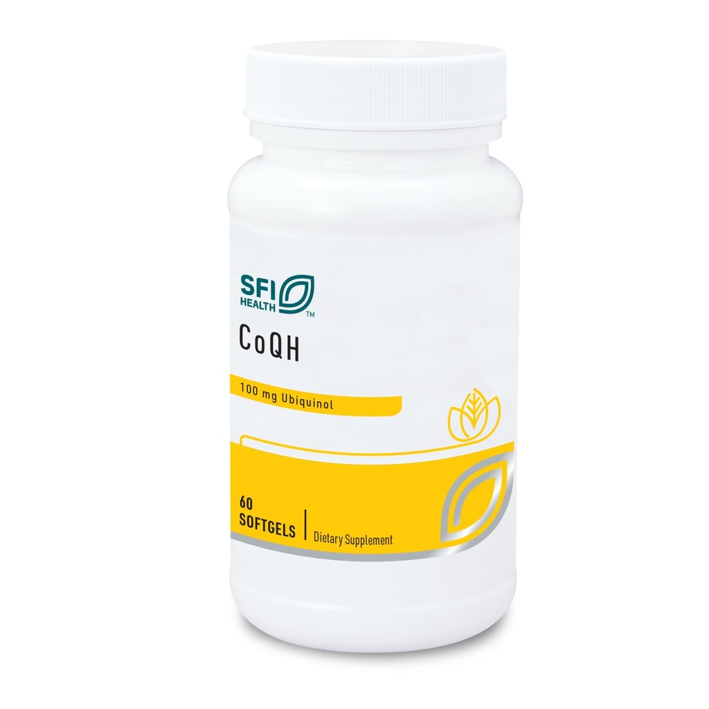 Klaire Labs SFI Health CoQH - Hypoallergen 100 Milligram Reduceret Coenzym Q10 som Ubiquinol Solubilized in D- Limonene Oil for Mitochondrial Support (60 Softels)