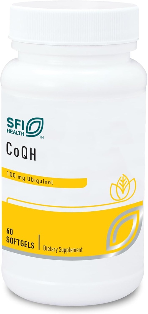 Klaire Labs SFI Health CoQH - Hypoallergenic 100 Milligrams Reduced Coenzyme Q10 as Ubiquinol Solubilized in D-Limonene Oil for Mitochondrial Support (60 Softgels)