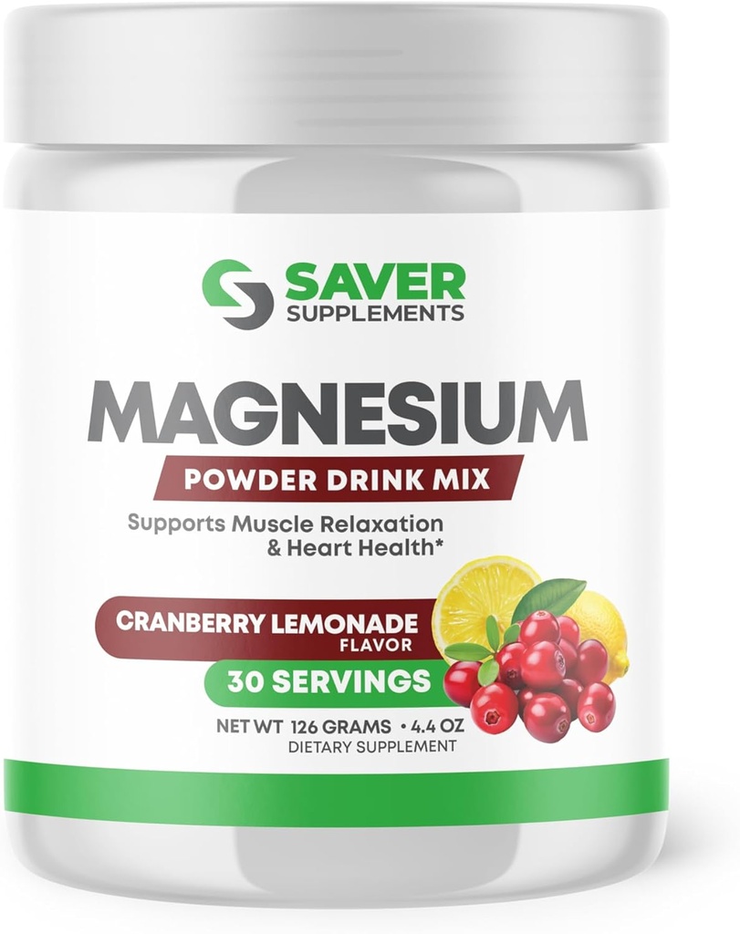Magnesium Powder - Anti-Stress Drink Mix for Calm & Regularity - Magnesium Citrate Supplement - Relaxation, Muscle & Heart Support - Cranberry Lemonade Flavor - 30 Servings