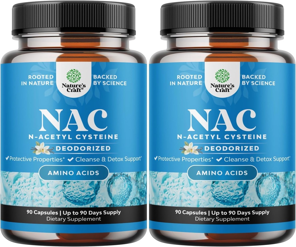 NAC Supplement N- Acetyl Cysteine 600mg - Vegan High Absorption NAC 600 mg kapsler - Glutathione Precursor til lever rense Detox & reparation Plus Lung Health og Immunity Support (180 Servere)