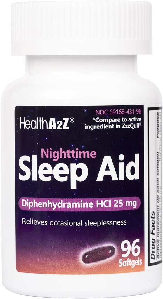 HealthA2Z Sleep Aid, Diphenhydramin HCl 25mg Softgels, Supports Deeper, Resistful Sleeping, Non Habitat-Danning (96 Softgels)