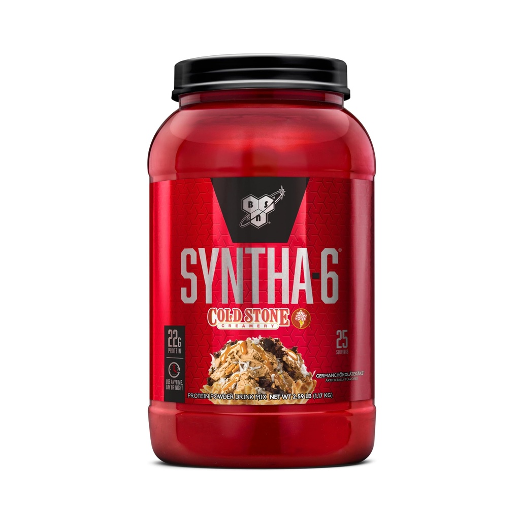 BSN Syntha- 6 Whey Protein Powder, Cold Stone Creamery- Germanchökolätekäke Flavor, Micellar Casein, Milk Protein Isolate Powder, 25 Servere