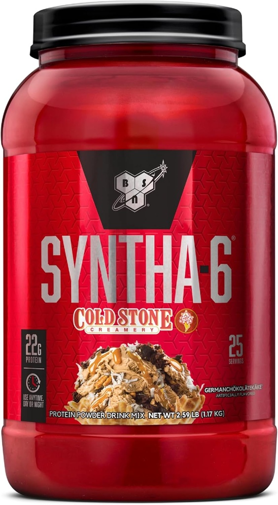 BSN Syntha- 6 Whey Protein Powder, Cold Stone Creamery- Germanchökolätekäke Flavor, Micellar Casein, Milk Protein Isolate Powder, 25 Servere