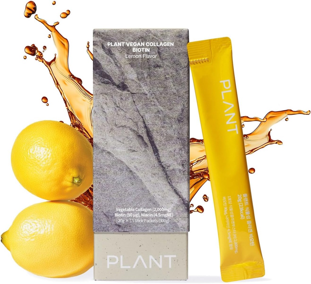 PLANT Vegan Liquid Collagen, Biotin, Niacin; 2 000 mg Hydrolyzed Collagen Peptider; 124; Kosher & Halal Certified Mex124; Lemon Flavor 124; Hud, Hår & Nail Support