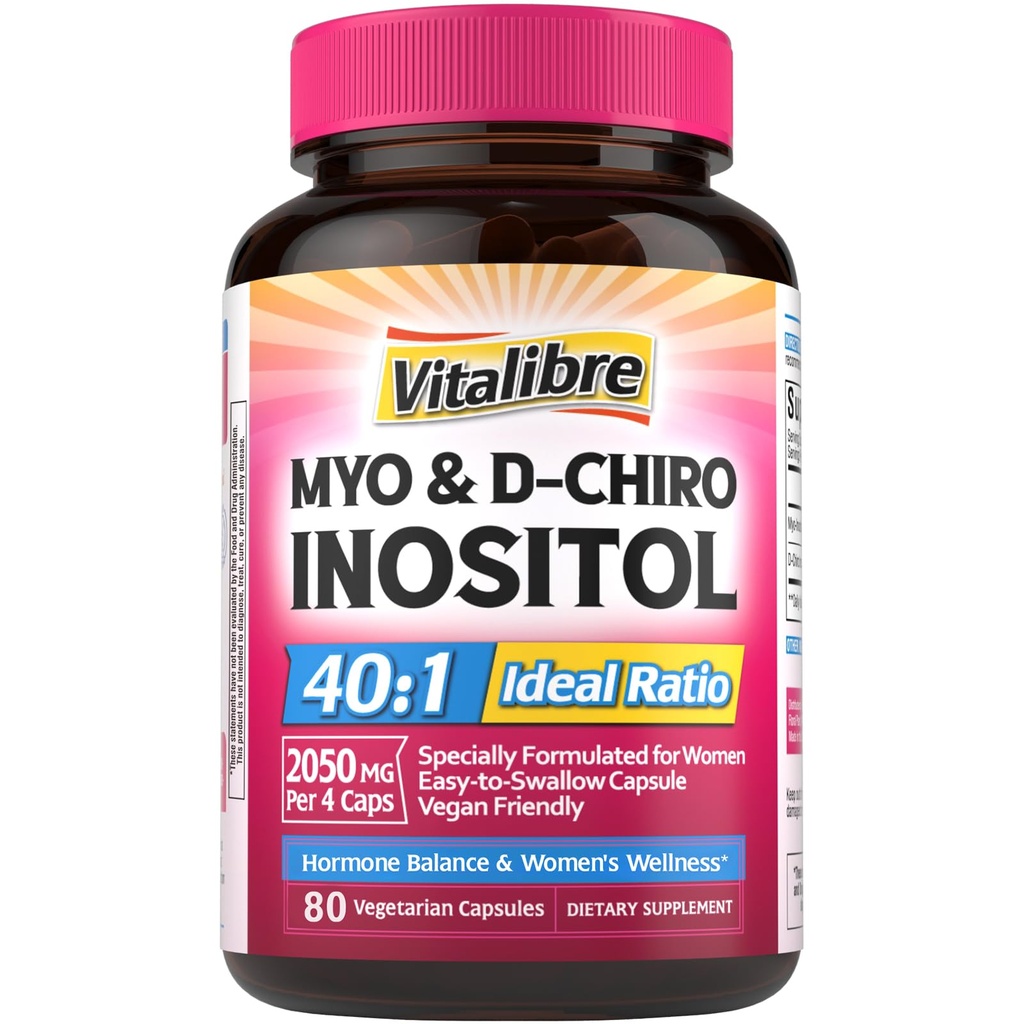 Inositol Supplement, Myo- Inositol & D- Chiro Inositol Fertilitet Kosttilskud til kvinder, 40: 1 Ideel Ratio, Hormonbalance og ovarier Support, 80 Veganske Kapsler