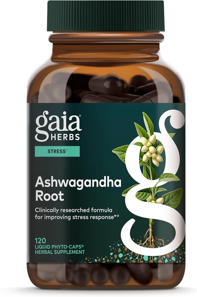 Gaia Herbs Ashwagandha Root - Stress Relief & Sleep Support - Understøtter Balanced Energy Nivels & Positive Outlook * - 120 Vegansk flydende Phyto Kapsler (60- Day Supply)