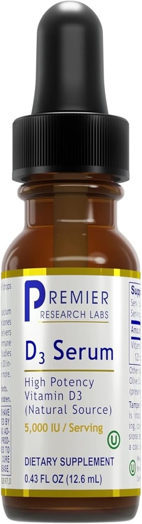 Premier Research Labs Vitamin D3 Serum - Flydende D-vitamin Oliedråber til voksne, Flydende D3 5000 IE, Sublingual Vit D3 Væske - 0,43 fl oz