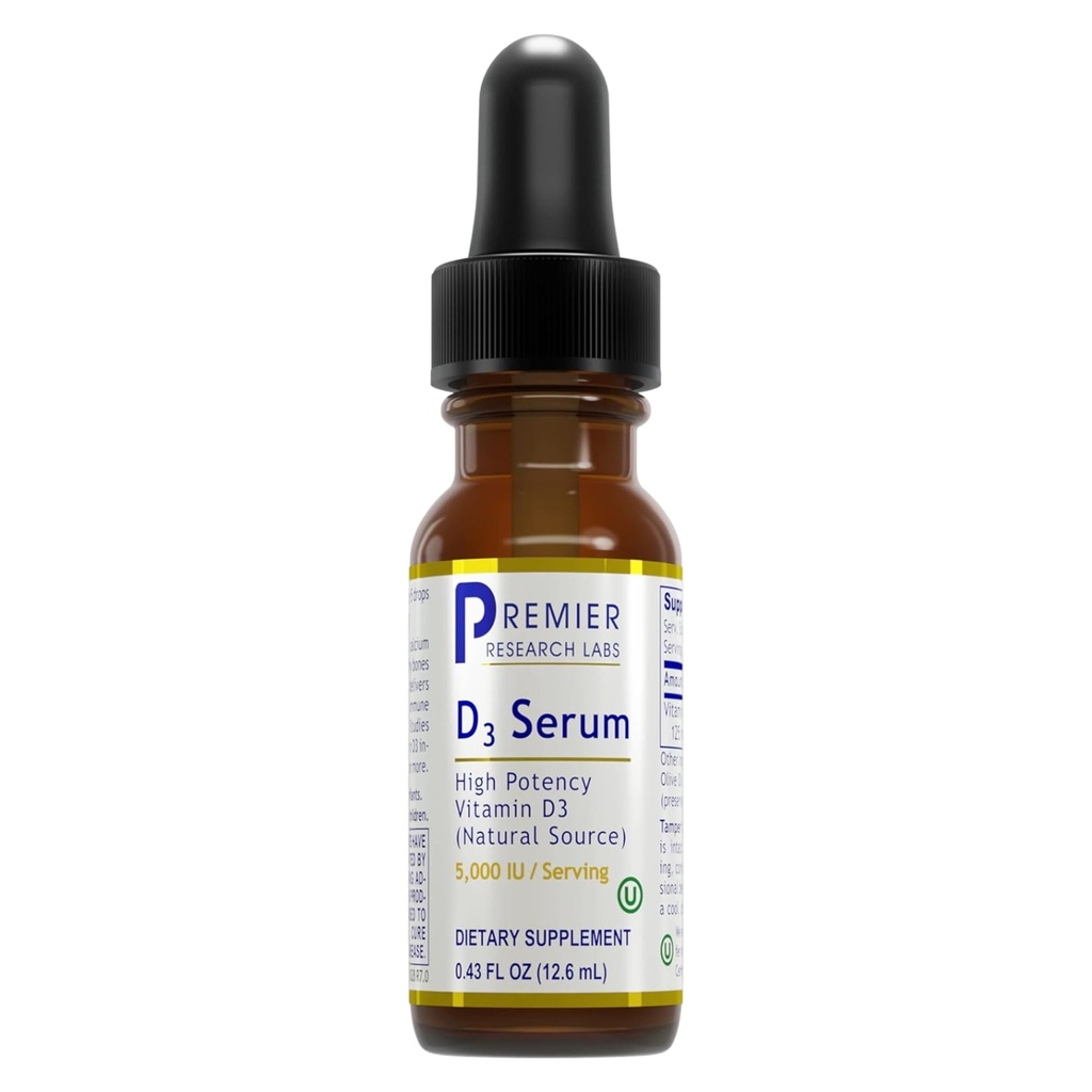Premier Research Labs Vitamin D3 Serum - Flydende D-vitamin Oliedråber til voksne, Flydende D3 5000 IE, Sublingual Vit D3 Væske - 0,43 fl oz