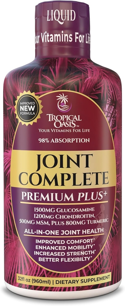 Joint Complete Premium Plus - Liquid Joint Supplement w / Glucosamin, Chondroitin, MSM Plus 800 mg gurkemeje - 98% Max Absorption - 32oz, 32 serv
