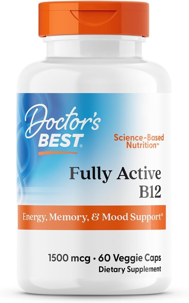 Doctor 's Best Full Active B12 1500 mcg, Non- GMO, Vegan, Gluten Free, Understøtter sund hukommelse, Mood og cirkulation, 60 Greve