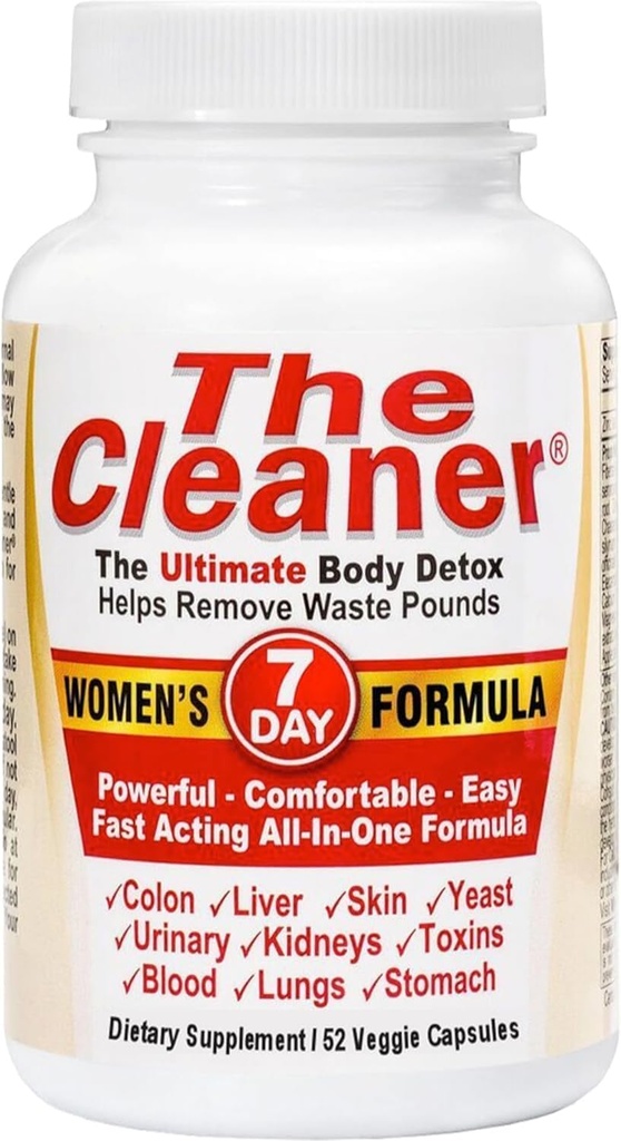 Renere Detox, Effective- 7 Day Formel for kvinder, Ultimate Body Detox, Support fordøjelsessygdomme, 52 Veggie Kapsler, Hvid / Rød