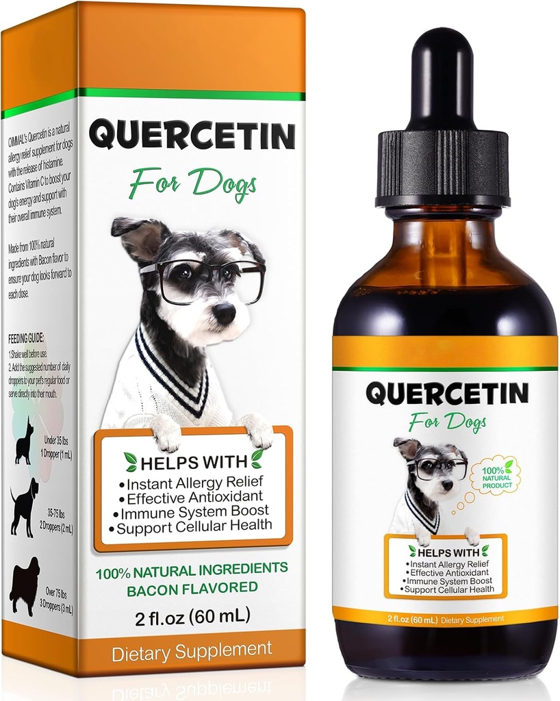 Quercetin til hunde, hund Quercetin flydende dråber, hund Quercetin Herbal supplement støtte Allergi Relief, cellulær sundhed, immunboost, antioxidant -60 ml