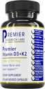 Premier Research Labs: Vitamin D3 + K2 Kosttilskud - for ben Support and Promoces Heart Health, Gluten- Free - 5000 IE Vegan Kosttilskud - Testet Kvalitet Medic124; 30 Plant- Kilde baseret kapsler