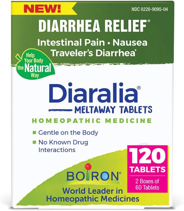 Boiron Diaralia tabletter til Diarré Relief, Gas, Bloating, Intestinal Pain, og Travlers Diarré - 120 Greve (2 pakke med 60)