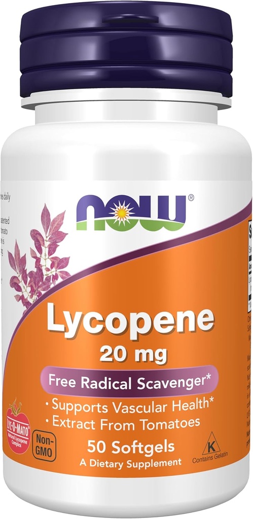 Now Supplements, Lycopene 20 mg med Natural Extract fra Tomater, Free Radical Scavenger *, 50 Softgels