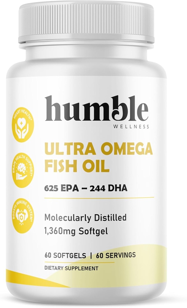 Humble Ultra Omega - høj styrke Fish Oil Supplement Note 124; Dobbelt koncentration DHA & EPA