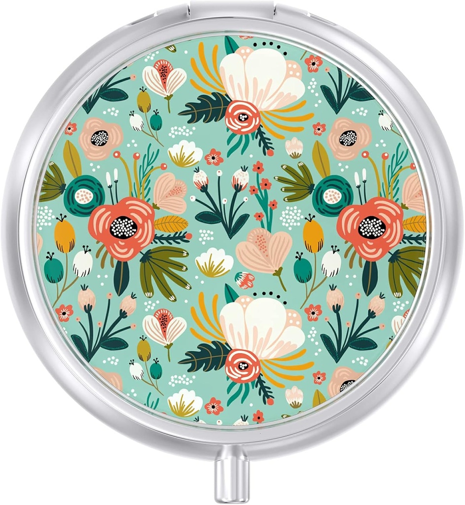 Pill Case, Cute Travel Pill Box for Purse, Fugt Bevis Lille Medicine Holder, Bærbar Pocket Medicine Organizer Dispenser til at holde vitaminer, Torve Lever olie, Kosttilskud, Grøn Blomst