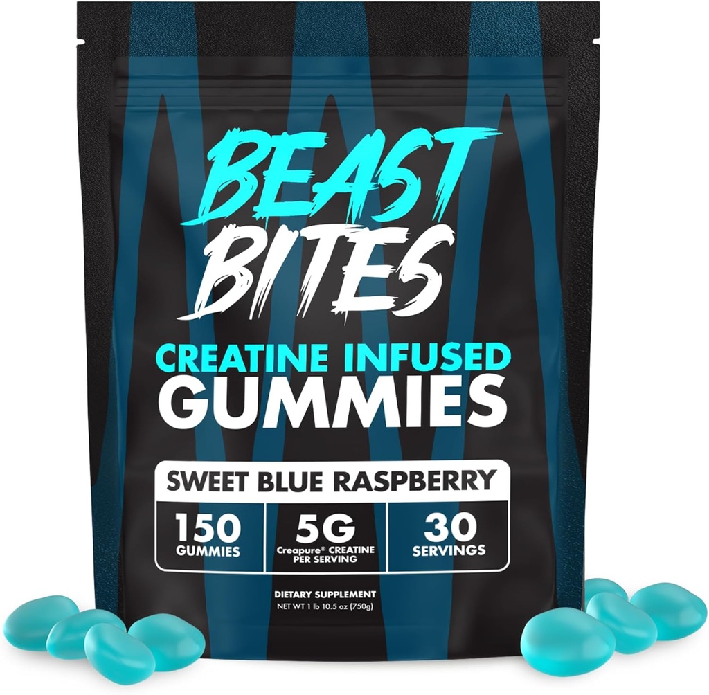 BEAST BITES - Creatin Infunded Gummies - 5g Creapure Creatine Monohydrat Per Serving - NSF Certified for Sport - 30 Servere