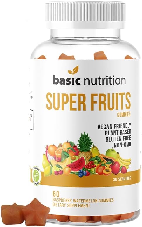 SuperFruits Gummies med collagen- fremme blandet frugt blend til skønhed og hudpleje; Natural Raspberry Watermelon Flavor 124; Non- GMO Plant- baseret, Vegan, Gluten- Free & Gelatine Free