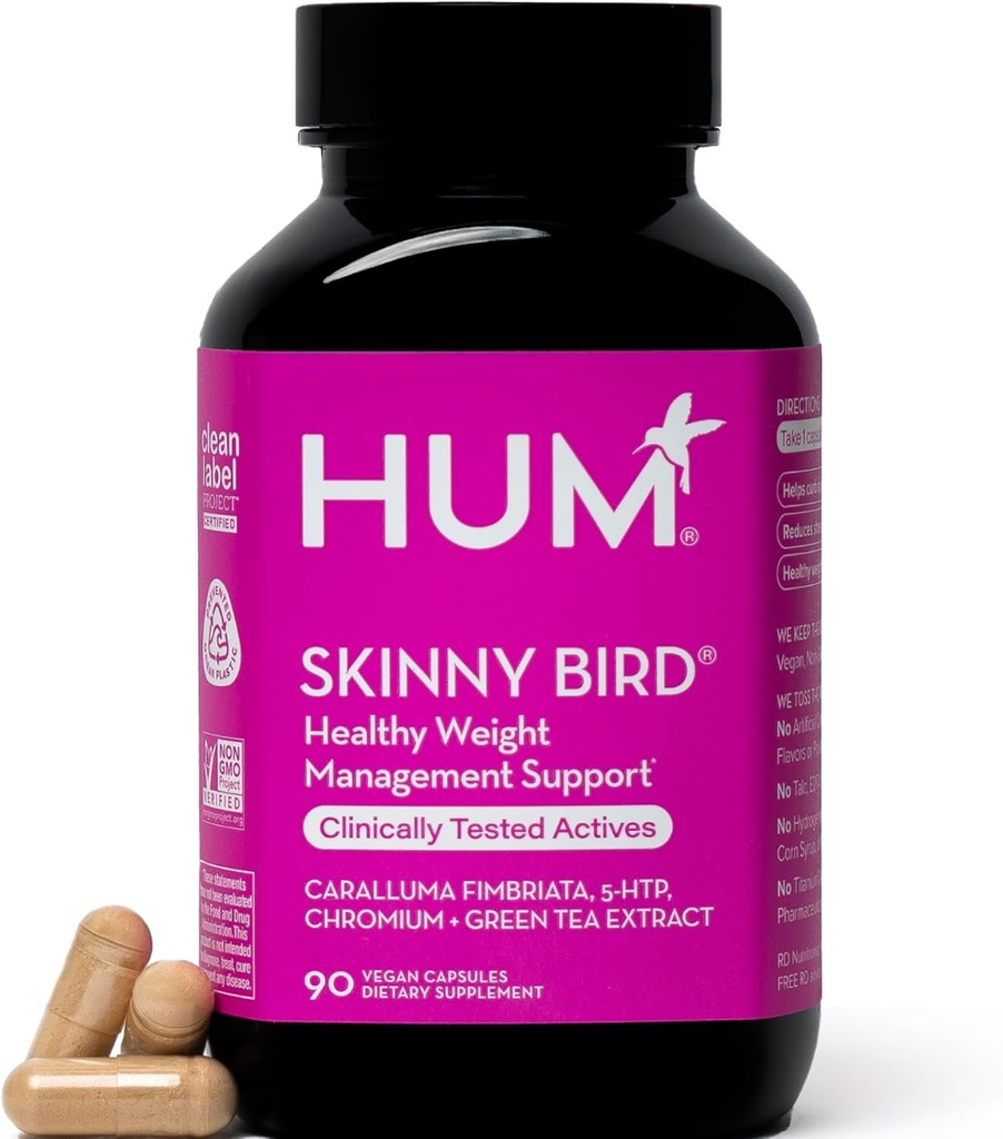 HUM Skinny Bird Green Tea Extract Appetite Support til kvinder med 5htp, Chrom, Caralluma Fimbriata, Gluten Free and Vegan, Green Tea Extract Kapsler Kosttilskud til kvinder, 90 Kapsler