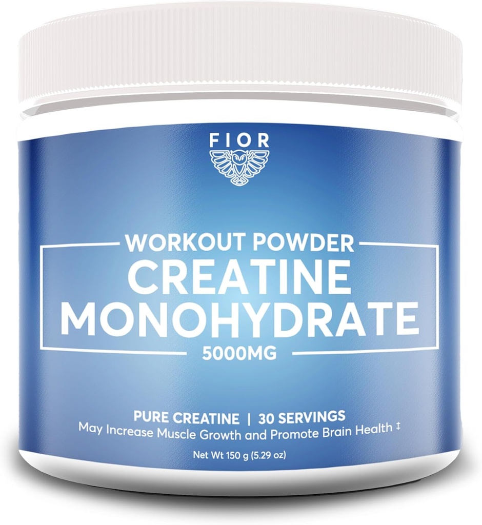 FIOR Pure Creatin monohydrat pulver - Mikroniseret Creatin for mænd og kvinder, Pure Non- GMO, Vegan & Gluten Free Creatin Powder, 5 Bedste pr Servering, 60 Servering
